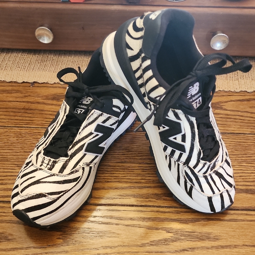 New Balance Black and White Animal Print Sneakers